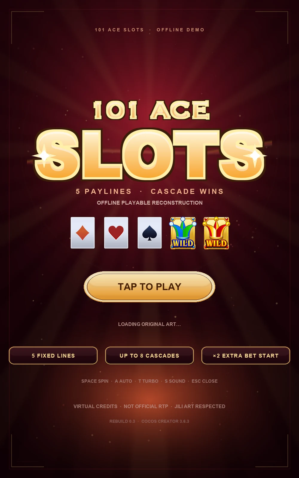 The 101 Ace Slots opening screen, with the gold wordmark over a maroon cabinet.
